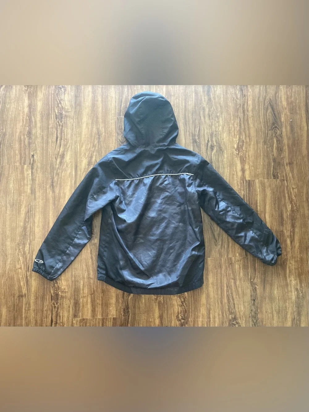 Champion Black Kids' Windbreaker Jacket with Neon Green Lining Size Large